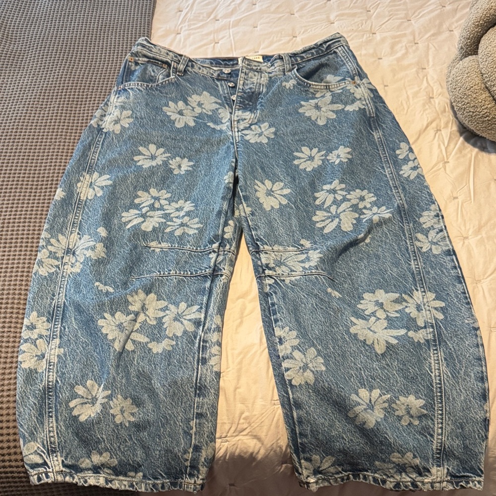 Good Luck Printed Barrel Leg Jeans Laser Daisy